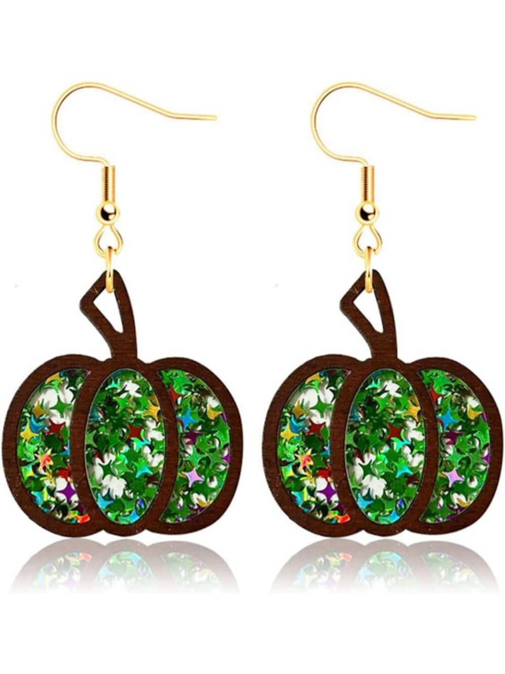 Women's Green Star Lightweight Handmade Pumpkin Glitter Halloween Drop Earrings
